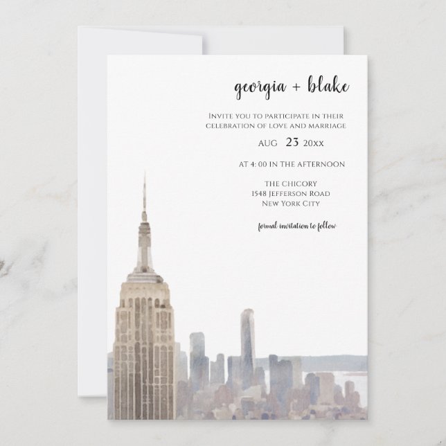 Convite New York City Skyline Wedding Invite with Photo (Frente)