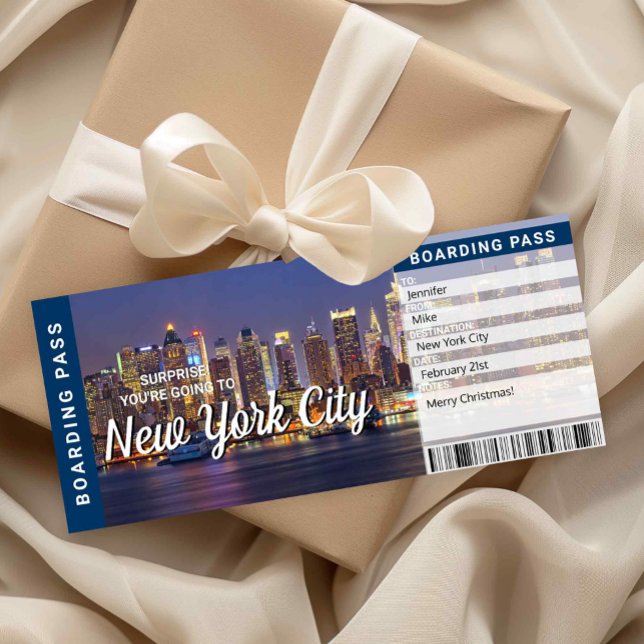 Convite New York City Trip Surprise Boarding Pass Card (New York City Trip Surprise Boarding Pass)