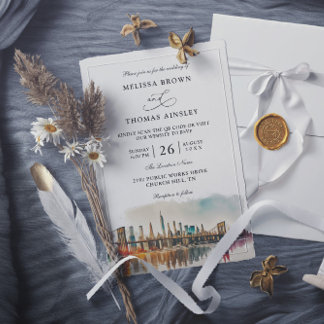 Convite New York Destination Modern Budget QR Code Wedding