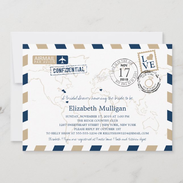 Convite New York e New Jersey Airmail | Chá de panela (Frente)