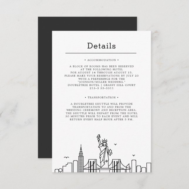 Convite New York Wedding | Detalhes do convidado (Frente/Verso)