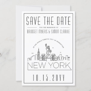 Convite New York Wedding   Skyline Estilizado Salvar a Dat