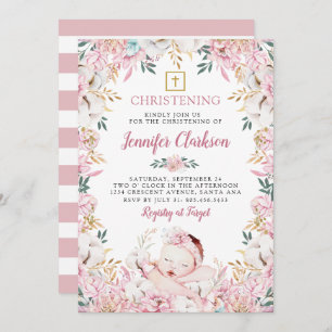Convite Newborn Floral Christening