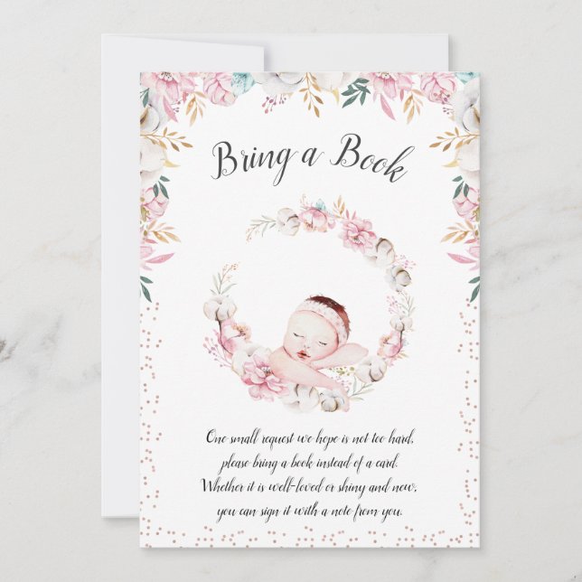 Convite Newborn Floral traga um livro (Frente)