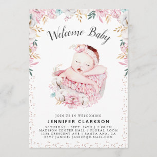Convite Newborn Floral Welcome Baby