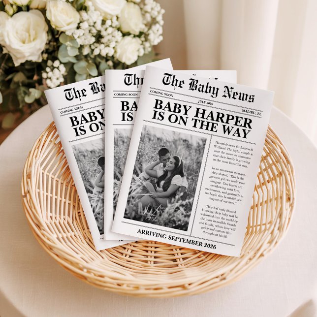 Convite Newspaper Baby Expecting Pregnancy Announcement (Criador carregado)