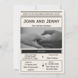 Convite Newspaper-Style Wedding Invitation | Customisable 