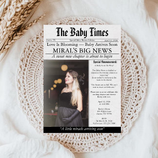 Convite Newspaper Unique Fun Photo aesthetic Baby Shower