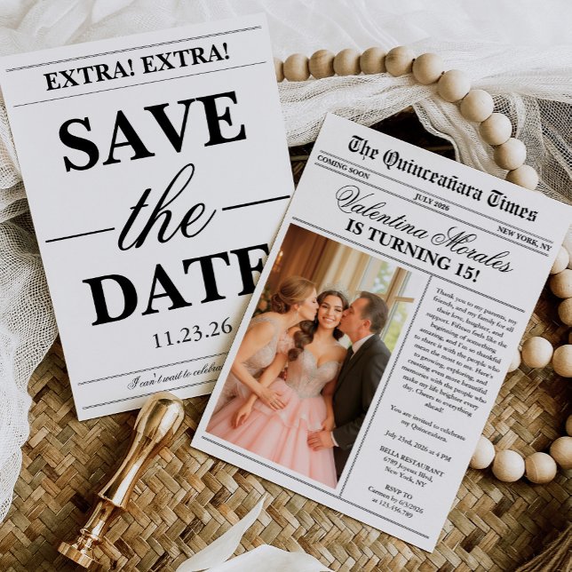 Convite Newspaper Unique Fun Photo Quinceanera (Criador carregado)