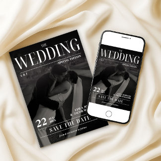Convite Newspaper Wedding Save the Date Modern Magazine