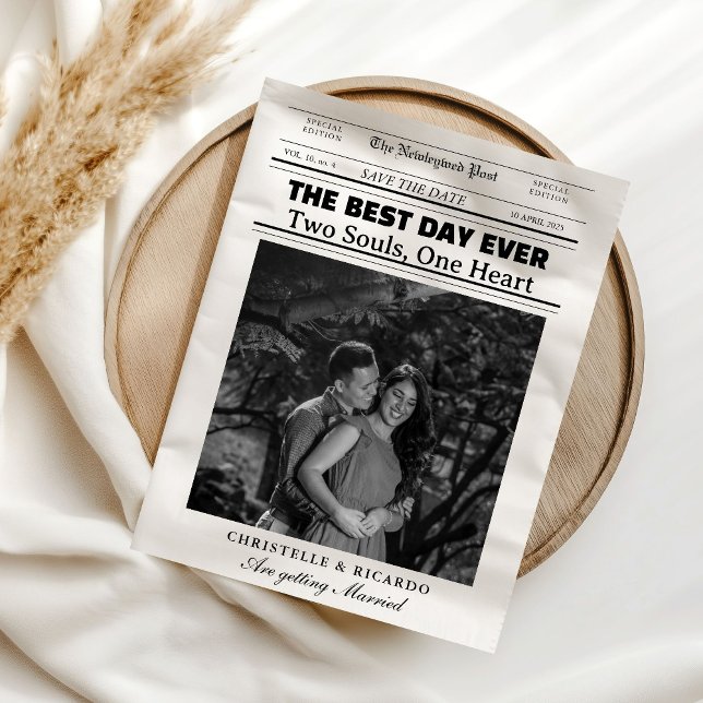 Convite Newspaper Wedding Timeline & Program Infographic (Criador carregado)