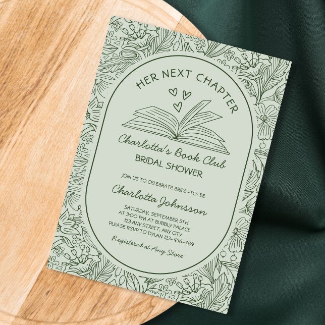 Convite Next Chapter Book Club Sage Green Bridal Shower (Next Chapter Book Club Sage Green Bridal Shower Invitation)