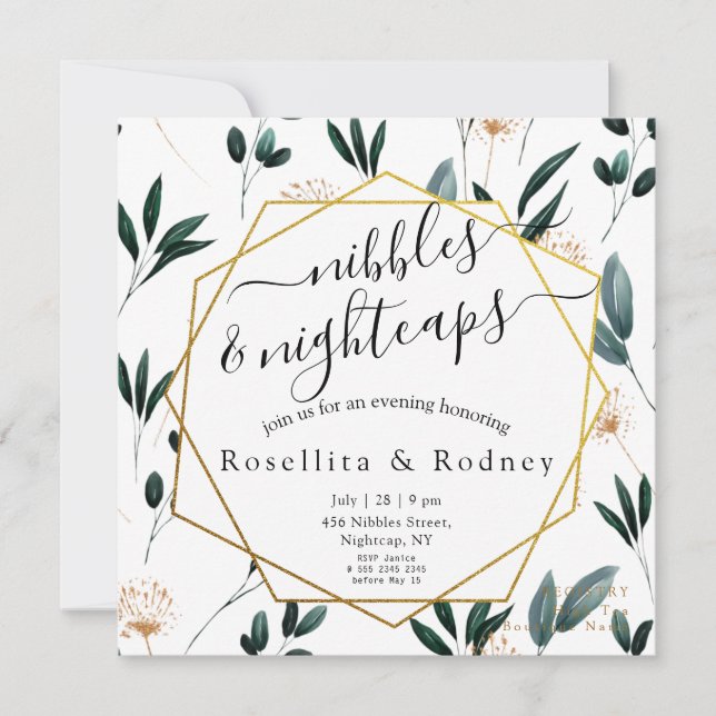 Convite Nibbles & Nightcaps 🌙 Festa de noivado 🥂 (Frente)