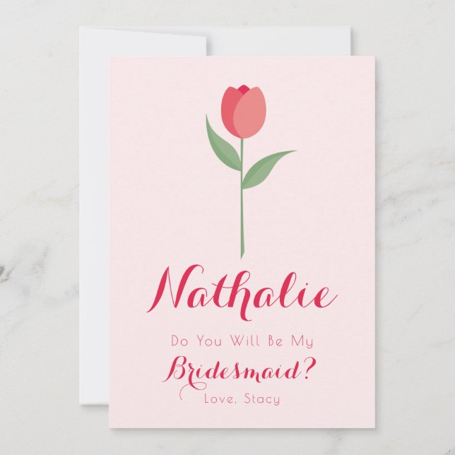 Convite Nice Minimalist Pink Tulip Bridesmaid Proposal (Verso)