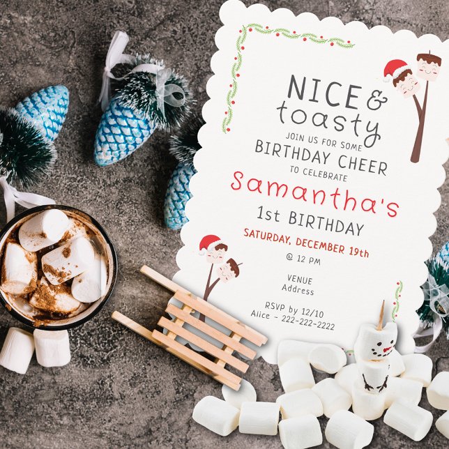 Convite Nice S'mores Marshmallows Kids Xmas Birthday Party (Nice S'mores Marshmallows Kids Xmas Birthday Party Invite backyard bonfire s'more fun with friends)