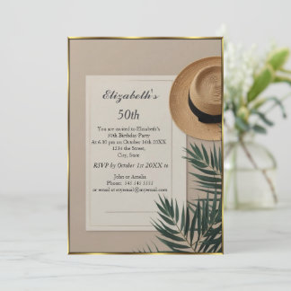 Convite Nice Summertime hat 50th Birthday Party cream 