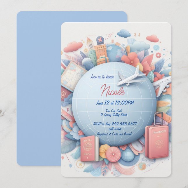 Convite Nicole para eventos de temas de viagem ou  (Frente/Verso)