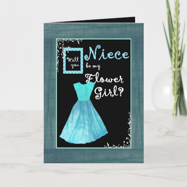 Convite NIECE Flower Girl Invitation TURQUOISE BLUE Vestid (Frente)