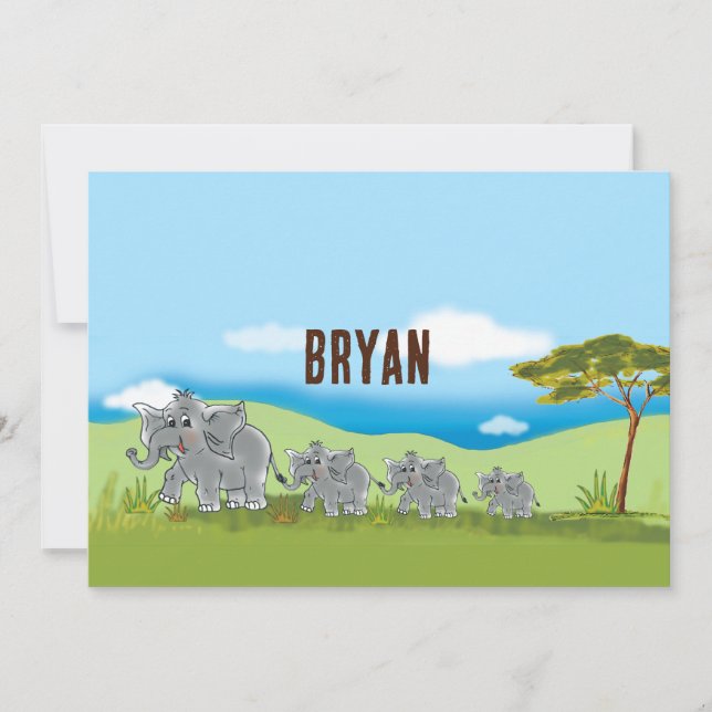 Convite Niedliche Elefanten - Afrika Savanne | (Frente)
