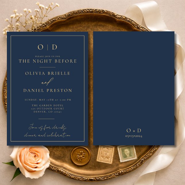Convite Night Before Rehearsal Dinner Navy Blue Gold (Criador carregado)