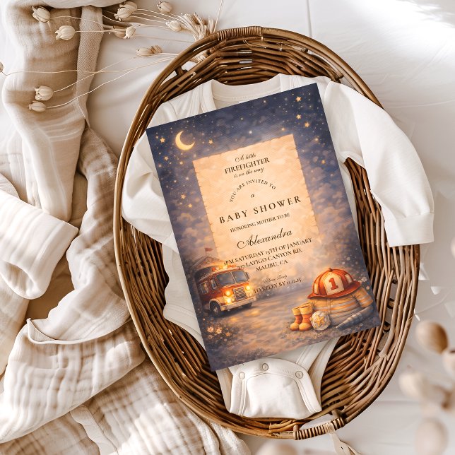 Convite Night Sky Little Firefighter Baby Shower (Criador carregado)