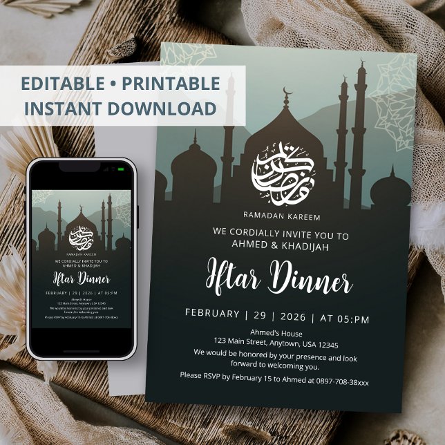 Convite Night Sky Mosque Silhouette Ramadan Iftar Dinner (Criador carregado)