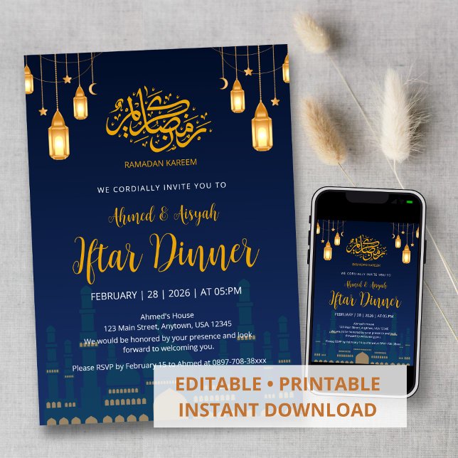 Convite Night Sky Mosque Silhuette Iftar Dinner (Criador carregado)