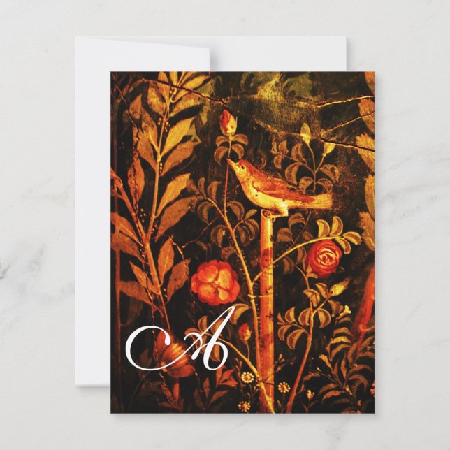 Convite NIGHTINGALE COM MONOGRAMA ROSA, Amarelo Vermelho N (Frente)