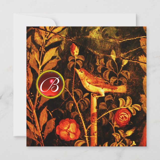 Convite NIGHTINGALE COM MONOGRAMA ROSA, preto vermelho Dou (Frente)