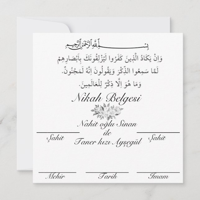 Convite Nikah belgesi (Frente)