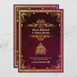 Convite NIKAH - Caligrafia de Casamento Islâmico Dourado A