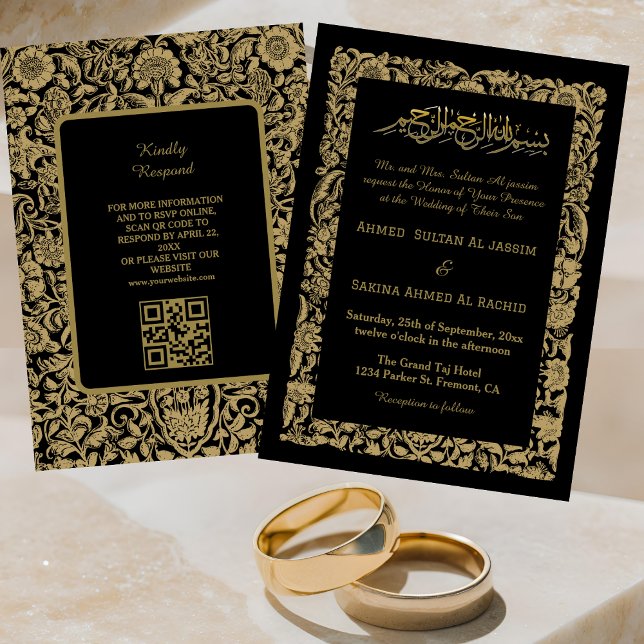 Convite Nikah, Casado Islâmico Elegante, com código QR (Criador carregado)