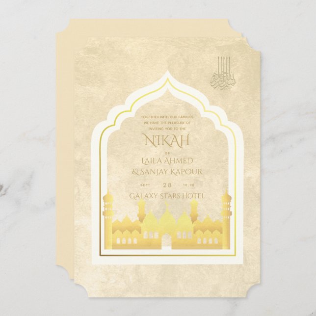 Convite NIKAH - Casamento Dourado da Mesquita Islâmica Orn (Frente/Verso)