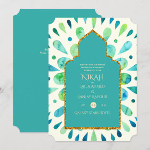 Convite NIKAH - Casamento Dourado de Mandala Turquoise Mod