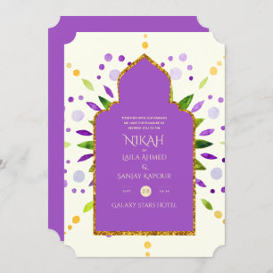 Convite NIKAH - Convidado para Casamento Dourado Roxo de M
