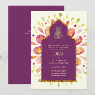 Convite NIKAH - Moderno Mandala Berry Dourado Casamento Co