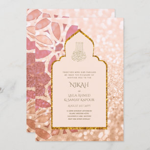 Convite NIKAH - Ornamentado Rosegold, Casamento Dourado Ro