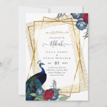 NIKAH Peacock Frame Floral Dourado Casamento Islâm