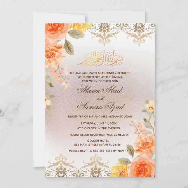 Convite Nikah Valima Ceremony Invitation Orange (Frente)