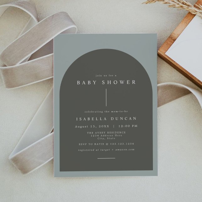 Convite NINA Bohemian Arch Sage Chá de fraldas de Foto Ver (Criador carregado)