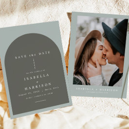 Convite NINA Boho Sage Green Arch Photo Save the Date (Fot