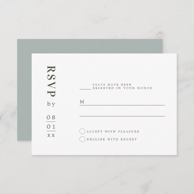 Convite NINA Sage Green Minimalist Bohemian RSVP Card (Frente/Verso)