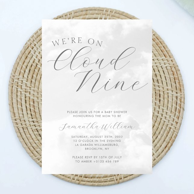 Convite Nine Cinza de Nuvem Chá de fraldas Neutro de Gêner (Criador carregado)