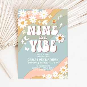 Convite NINE é um Vibe Daisy Hippie 70s Retro Birthday