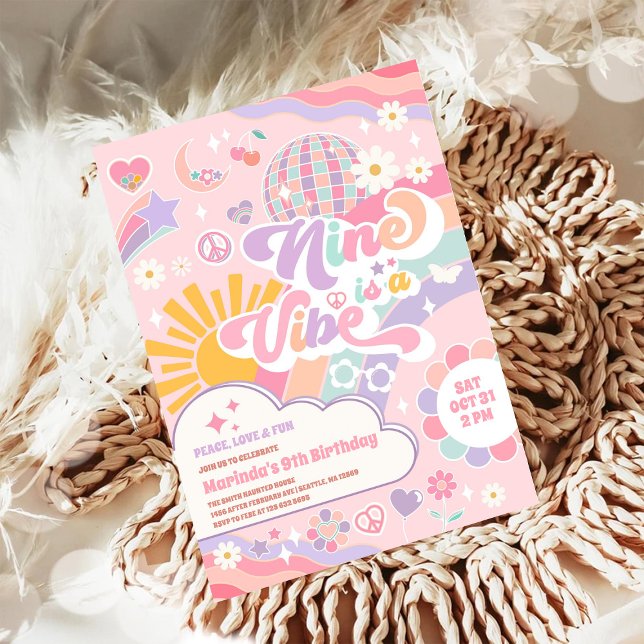 Convite Nine é uma vibe Disco Arco-íris Sol Aniversário de (Criador carregado)