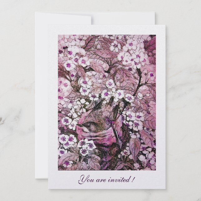 CONVITE NINHO DE PÁSSARO, ÁRVORE COM FLORES BRANCAS VERMEL (Frente)