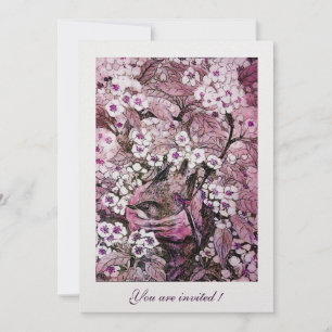 CONVITE NINHO DE PÁSSARO, ÁRVORE COM FLORES BRANCAS VERMEL