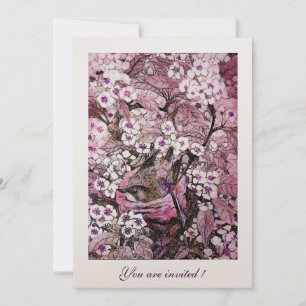 CONVITE NINHO DE PÁSSARO, ÁRVORE COM FLORES ROSAS VERMELHA