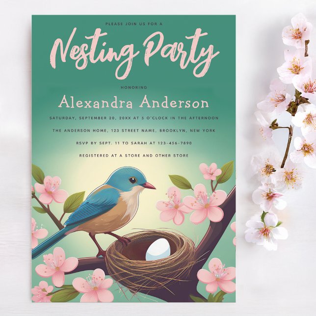Convite Ninho de Pássaro Ninho de Ninho Verde Ovo Flor Ros (Criador carregado)
