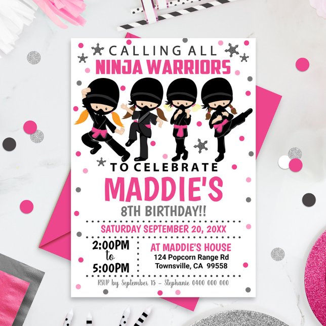 Convite Ninja Birthday Invation Girl Ninja (Criador carregado)